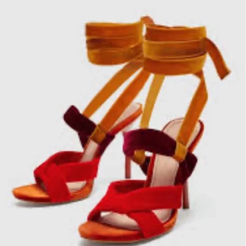 Zara color block velvet heels